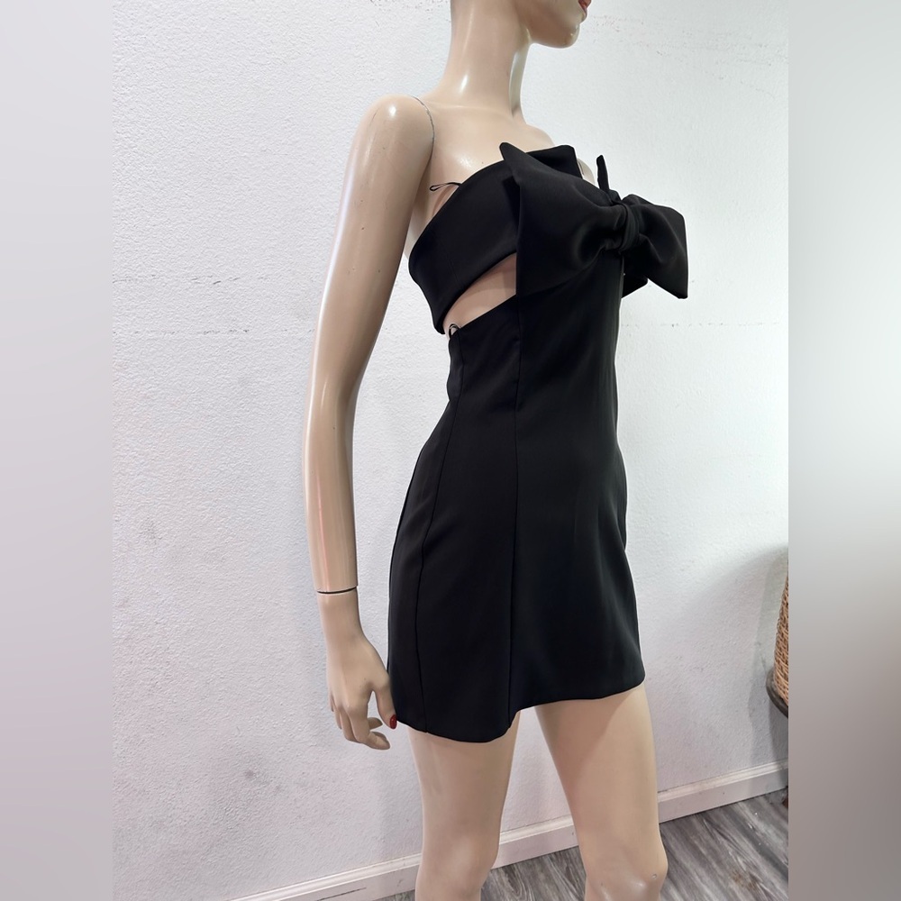 Zara Strapless Black Dress with Bow - Picture 3 of 16